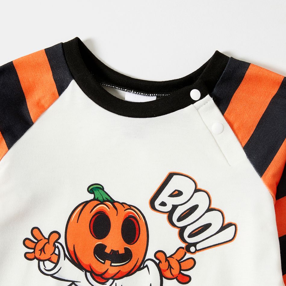 Halloween Family Matching Raglan-sleeve Pumpkin Ghost & Letter Print Striped Pajamas Sets (Flame Resistant) ColorBlock big image 10