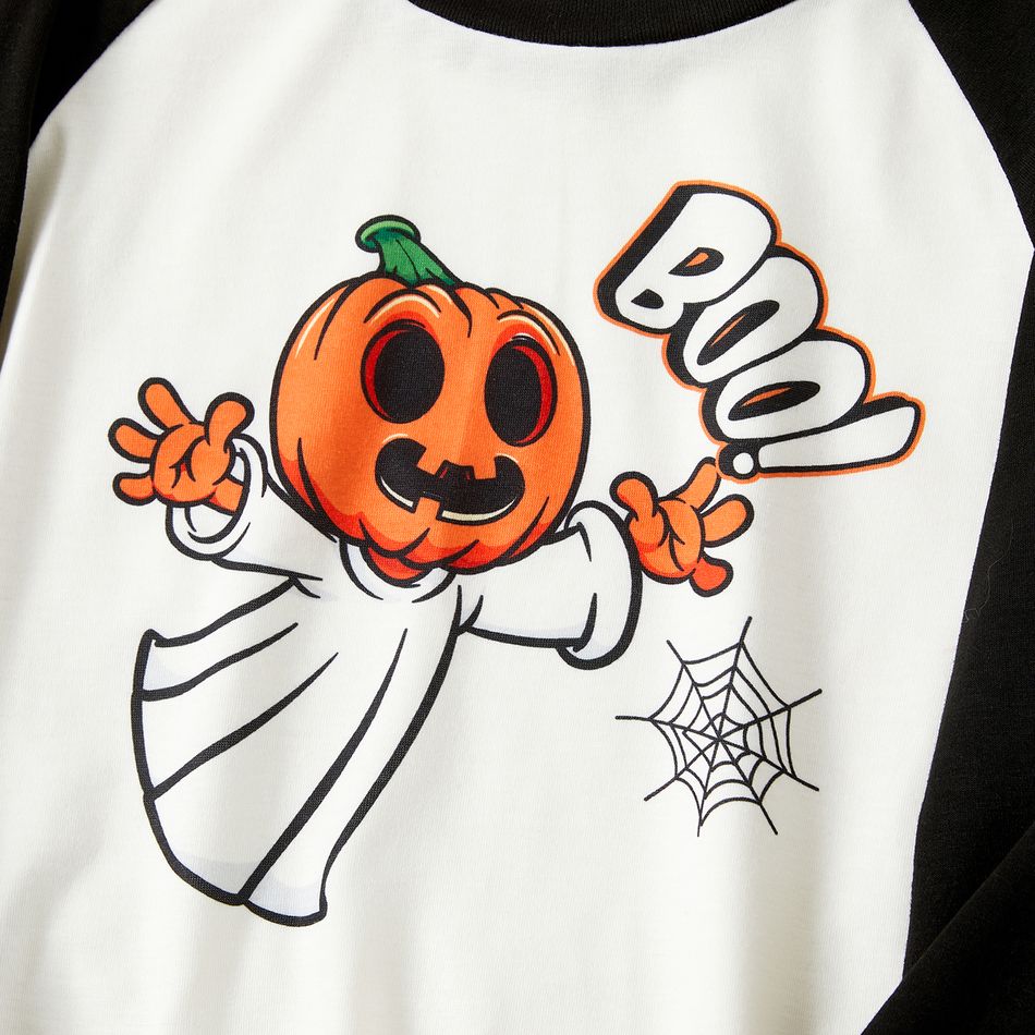 Halloween Family Matching Raglan-sleeve Pumpkin Ghost & Letter Print Striped Pajamas Sets (Flame Resistant) ColorBlock big image 8