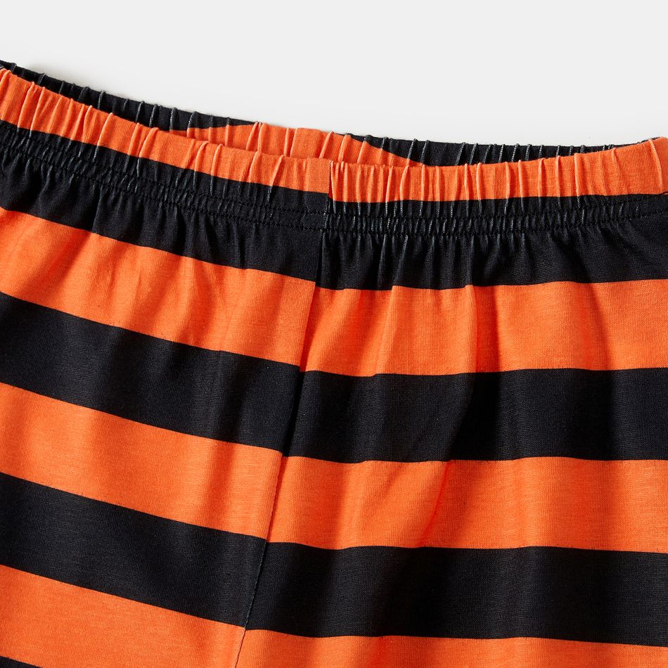 Halloween Family Matching Raglan-sleeve Pumpkin Ghost & Letter Print Striped Pajamas Sets (Flame Resistant) ColorBlock big image 4