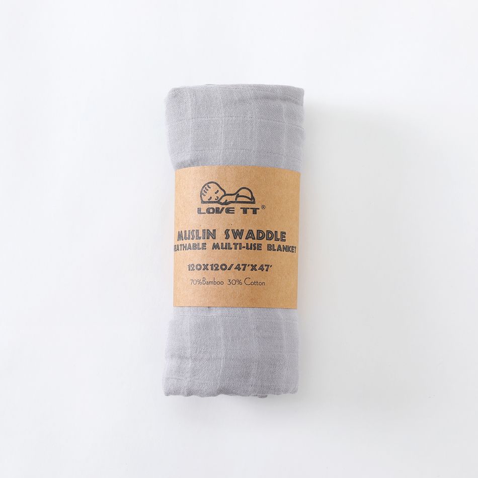 Solid Baby Blanket Quilt Double Layer Soft Bamboo Cotton Newborn Swaddle Wrap Receiving Blanket Light Grey