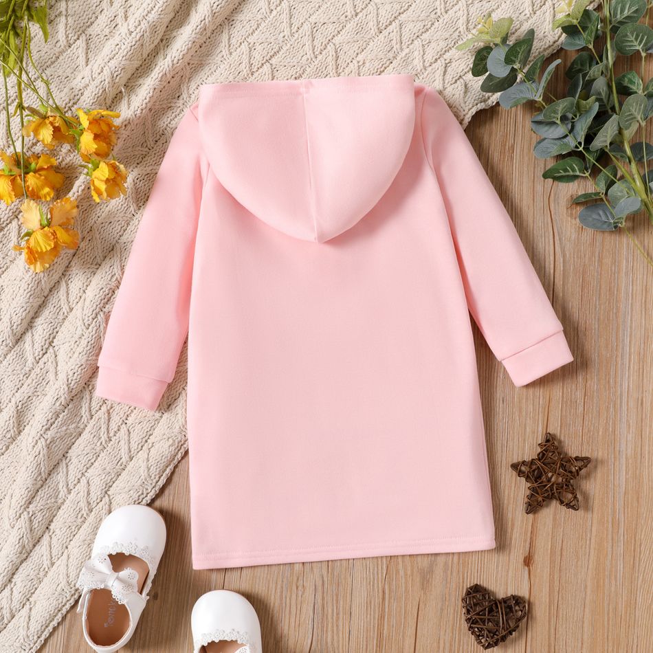 Toddler Girl Letter Print Solid Color Hooded Sweatshirt Dress pink big image 3