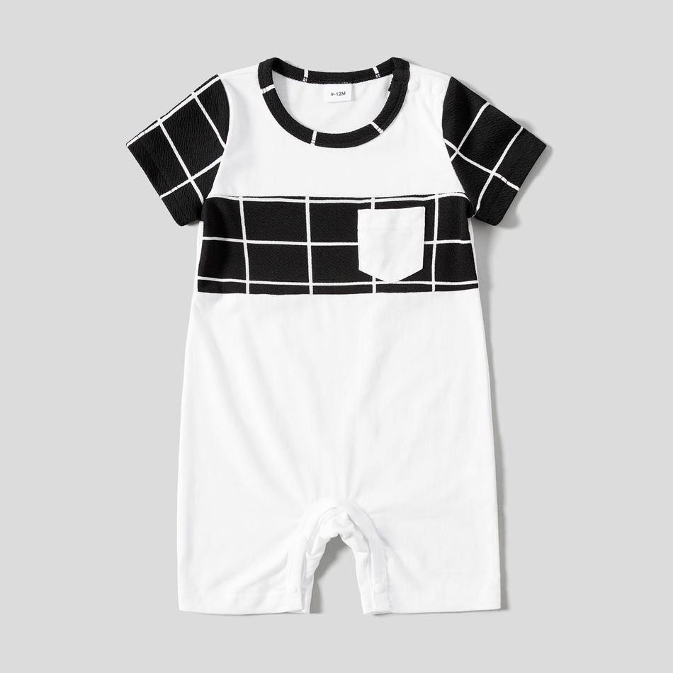 Family Matching Plaid Short-sleeve Drawstring Ruched Bodycon Dresses and T-shirts Sets Black/White big image 11