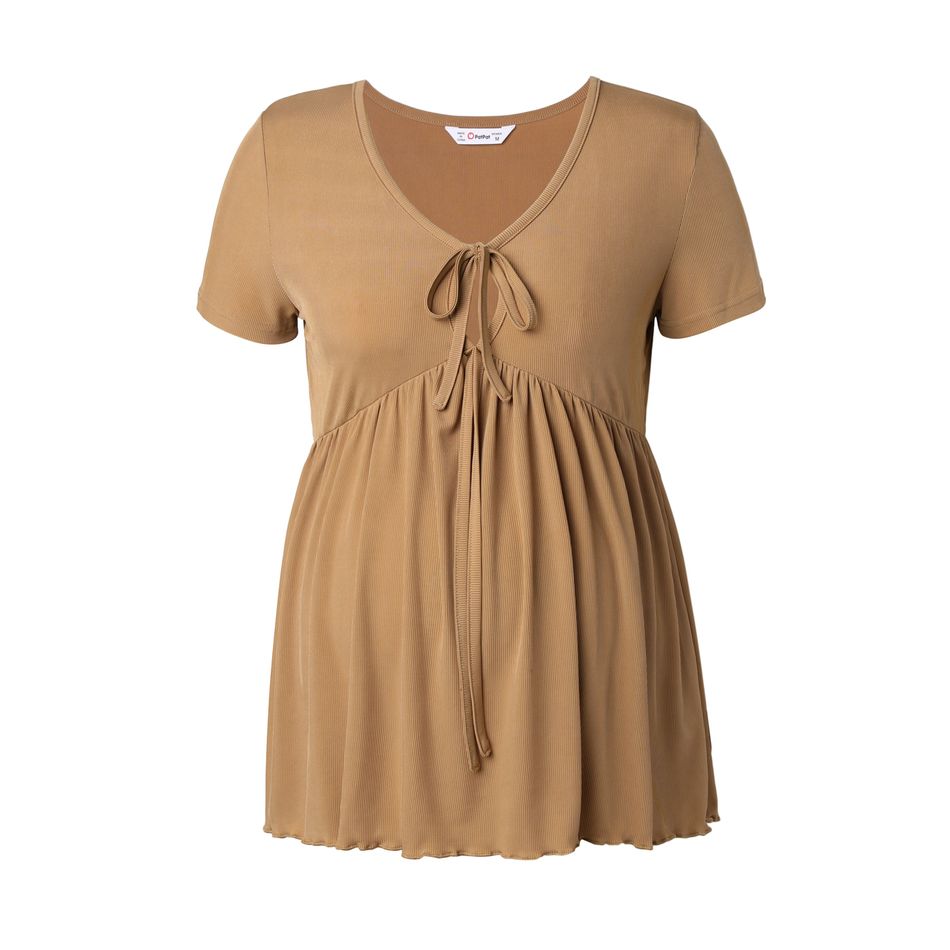 Maternity Lace Up Short-sleeve Top Khaki