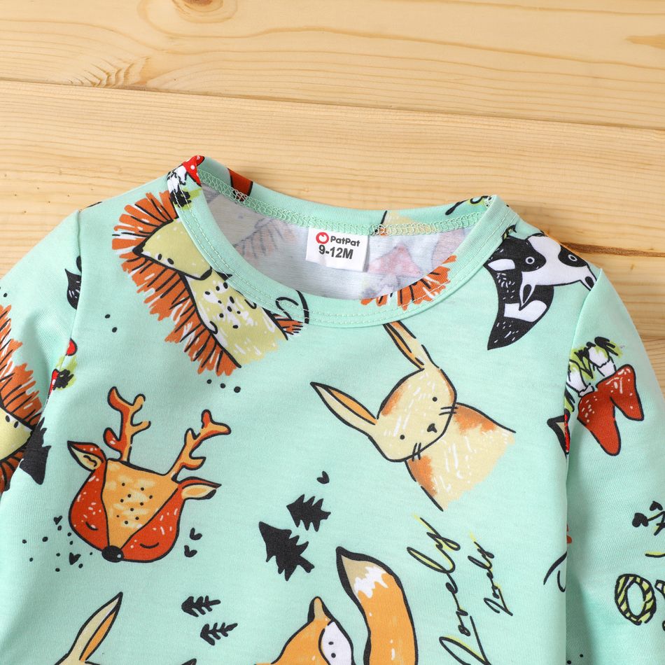 2pcs Baby Boy 100% Cotton Pants and Allover Cartoon Animal Print Long-sleeve T-shirt Set Colorful big image 3