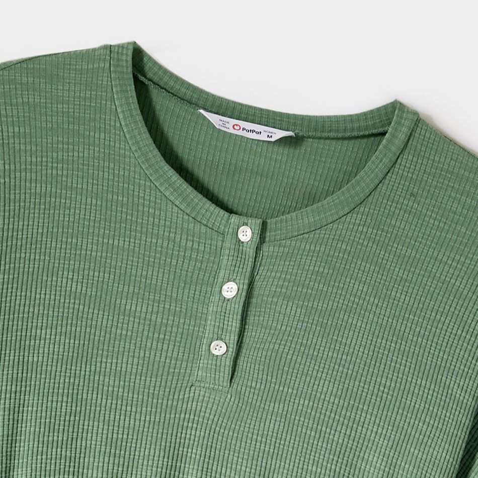 Family Matching Green Rib Knit Spliced Allover Dinosaur Print Dresses and Short-sleeve T-shirts Sets JadeGreen big image 3