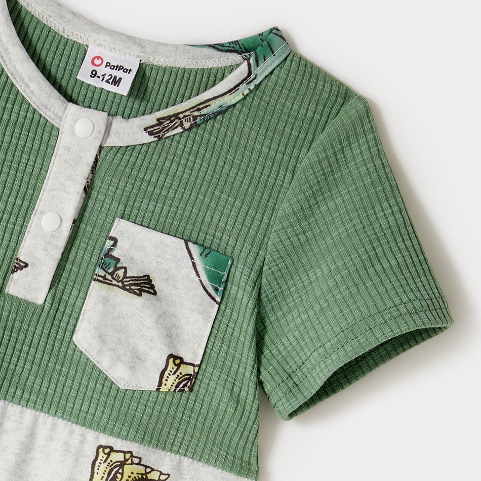 Family Matching Green Rib Knit Spliced Allover Dinosaur Print Dresses and Short-sleeve T-shirts Sets JadeGreen big image 13