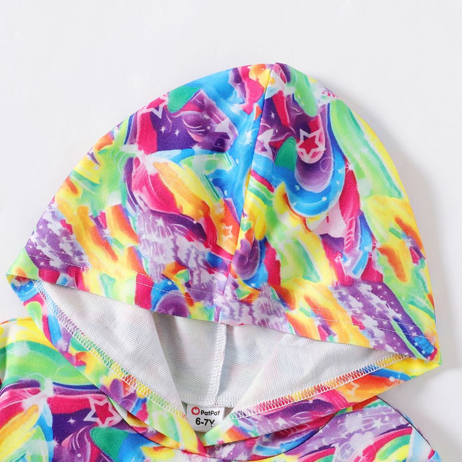 Kid Girl Unicorn Rainbow Print Hooded Sweatshirt Dress/ Elasticized Leggings Multi-color big image 4