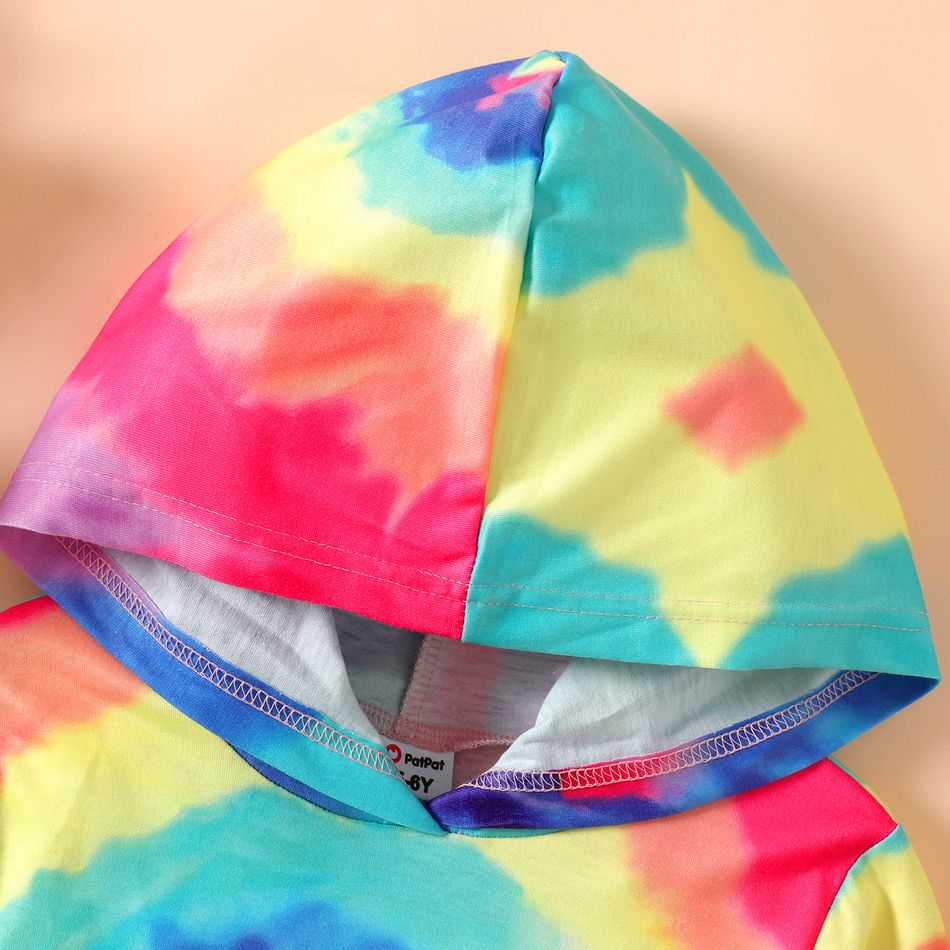Kid Girl Letter Print Tie Dyed Hooded Sweatshirt Multi-color big image 2