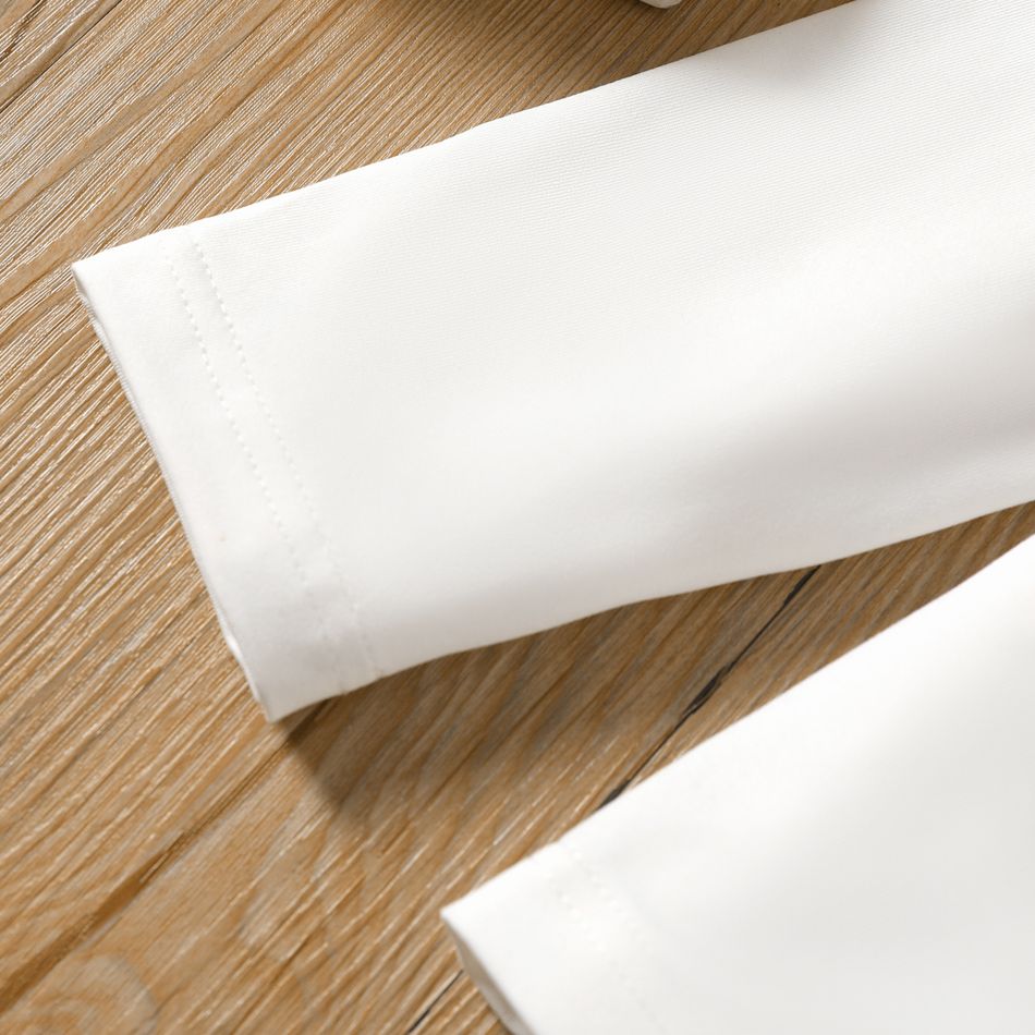2pcs Kid Girl Bear Embroidered Long-sleeve White Tee and Ruffled Layered Plaid Skirt Set Khaki big image 4