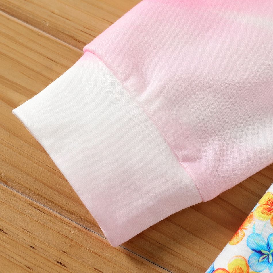 Kinder-Mädchen-Einhorn-Blumendruck-Sweatshirt-Kleid mit Kapuze / elastische Leggings rosa big image 5