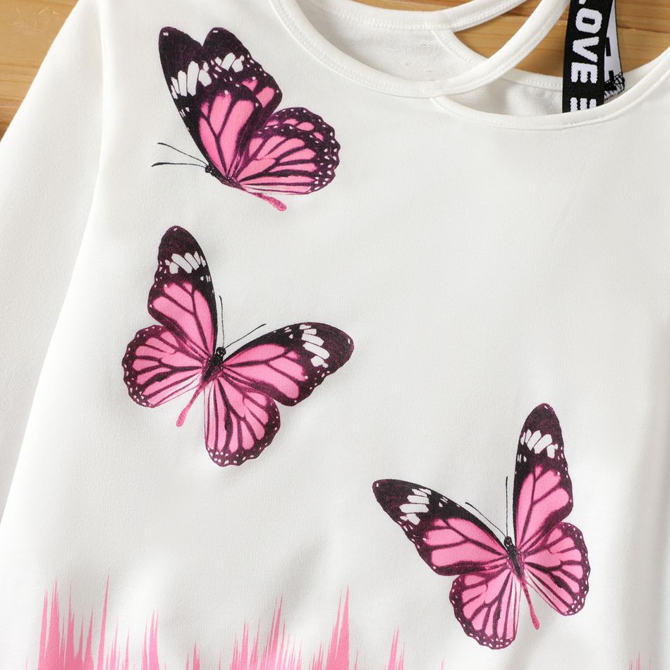 2pcs Kid Girl Butterfly Print Colorblock Cut Out Sweatshirt and Elasticized Leggings Set Pink big image 4