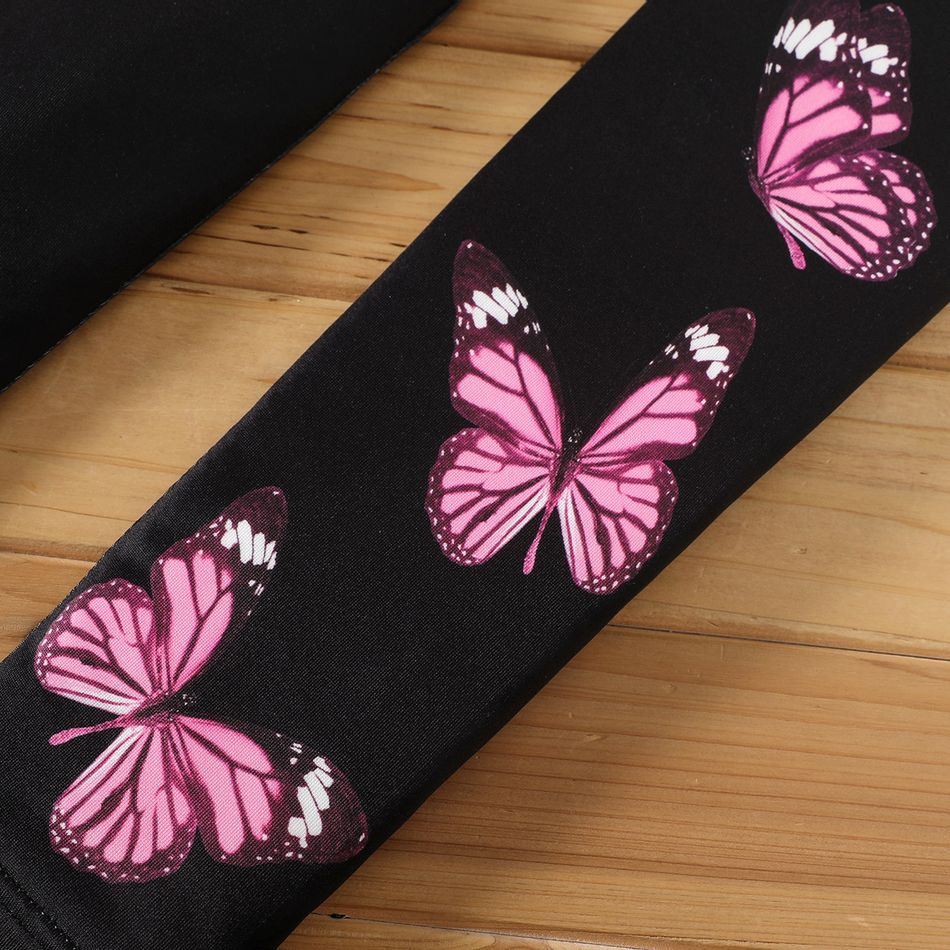 2pcs Kid Girl Butterfly Print Colorblock Cut Out Sweatshirt and Elasticized Leggings Set Pink big image 3