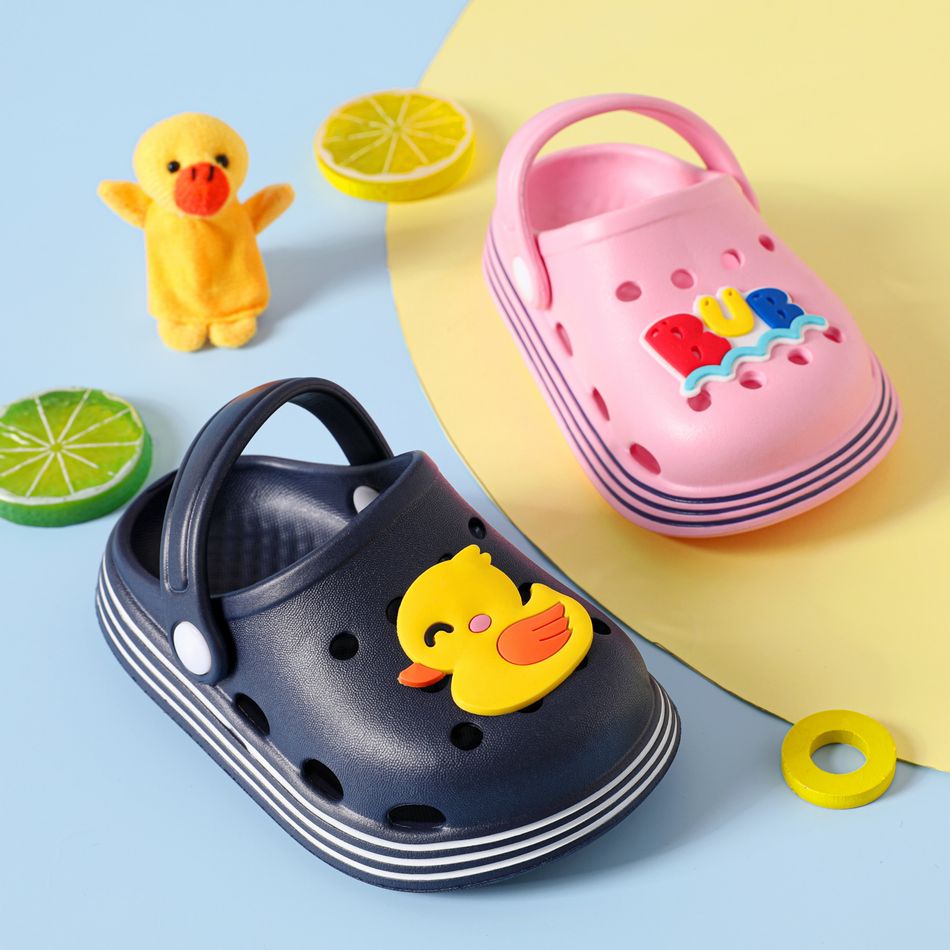 Toddler / Kid Cartoon Duck & Letter Pattern Hollow Out Vent Clogs Pink big image 4