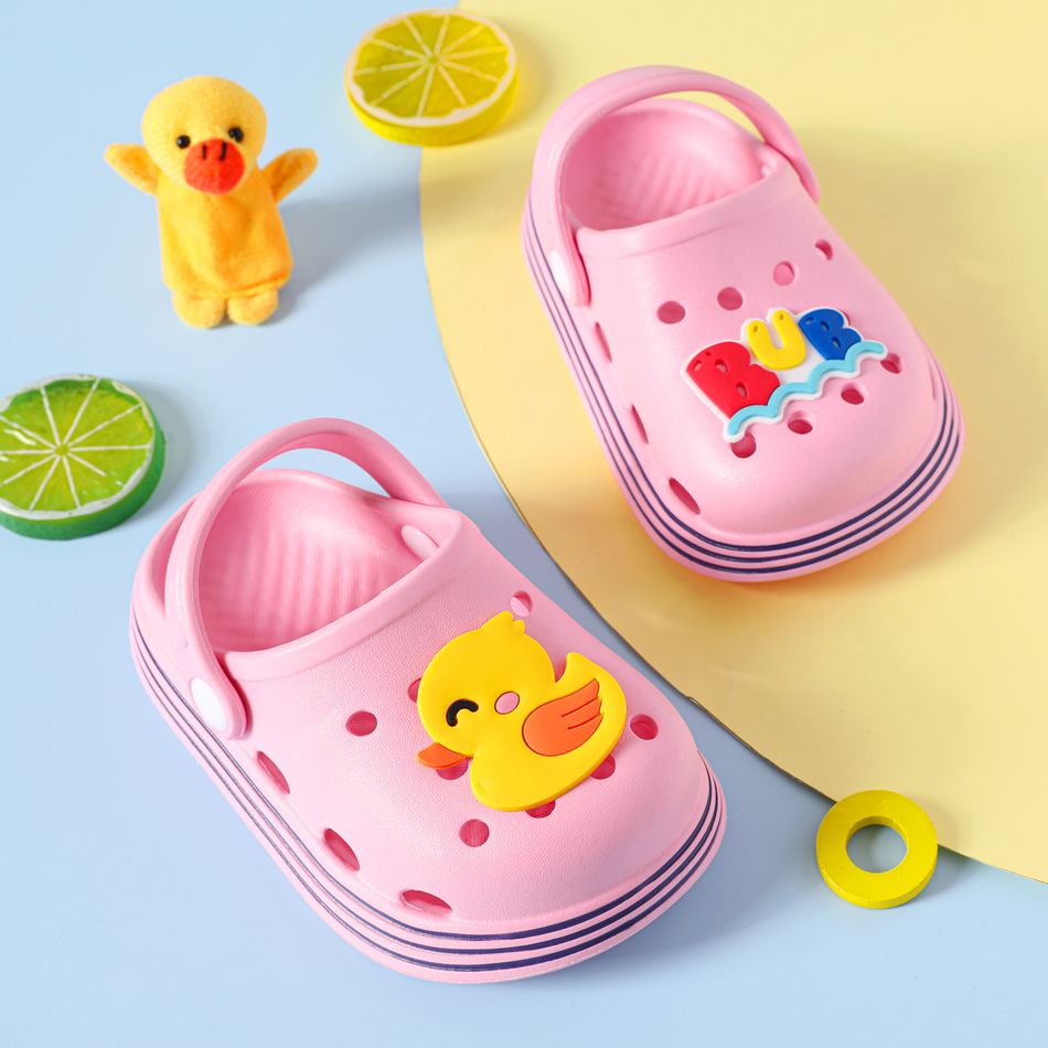 Toddler / Kid Cartoon Duck & Letter Pattern Hollow Out Vent Clogs Pink big image 2
