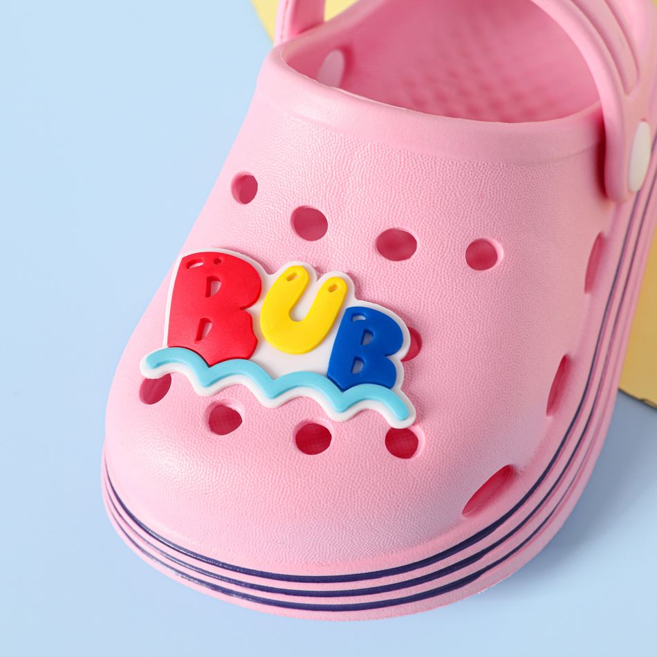Toddler / Kid Cartoon Duck & Letter Pattern Hollow Out Vent Clogs Pink big image 5