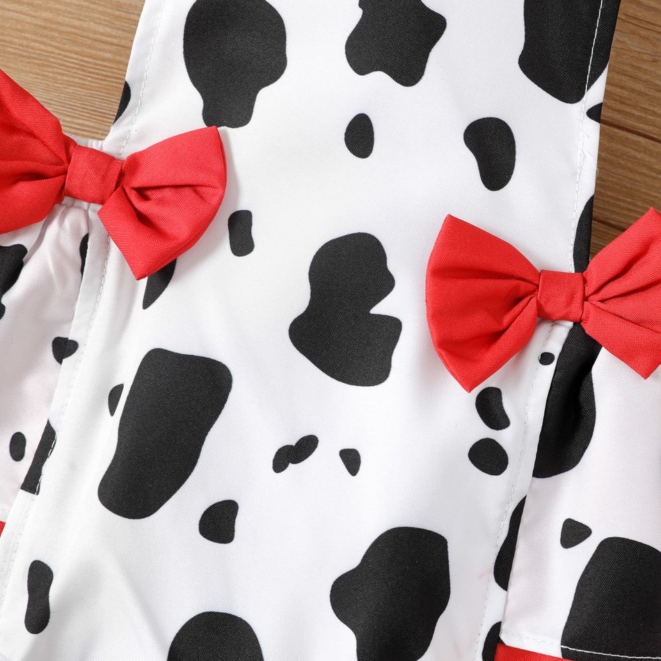2pcs Baby Girl Bow Front Cow Print  Romper with Headband Set BlackandWhite big image 3