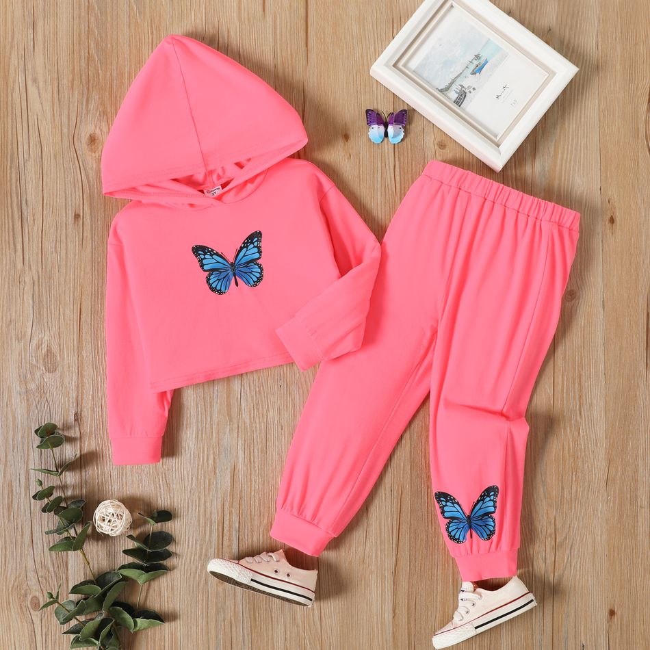 2pcs Toddler Girl Butterfly Print Hoodie Sweatshirt and Pants Set LF