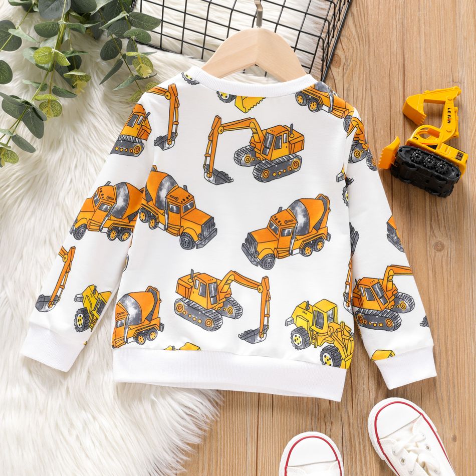 Toddler Boy Vehicle Excavator Print Pullover Sweatshirt White big image 2