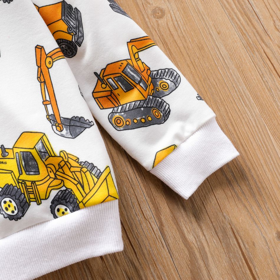 Toddler Boy Vehicle Excavator Print Pullover Sweatshirt White