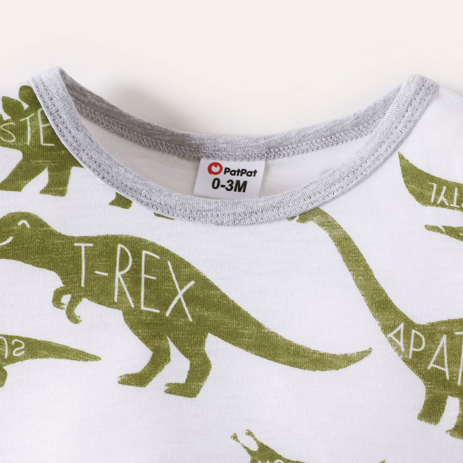 2 unidades Bebé Menino Costuras de tecido Dinossauro Casual Manga comprida Macacão curto Branco azulado big image 5
