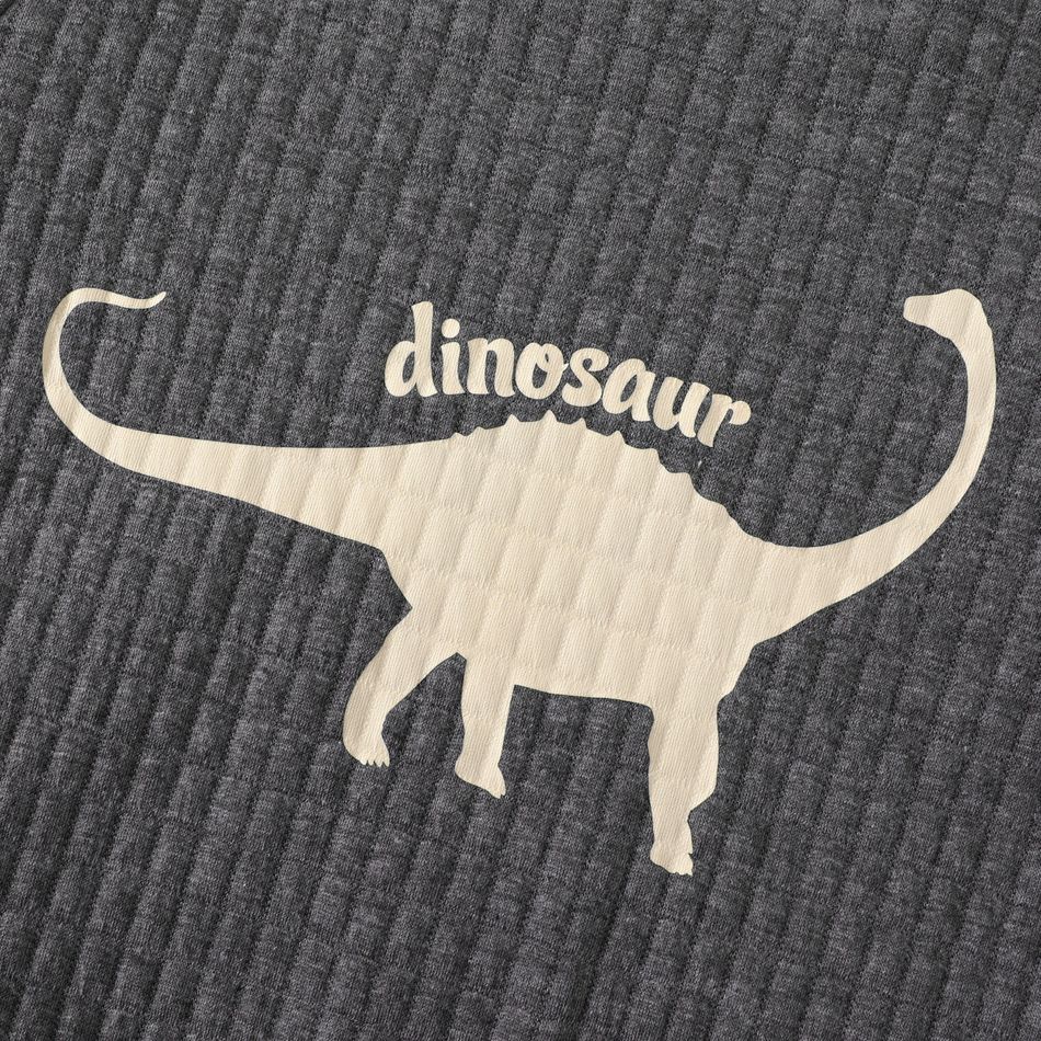 Kid Boy Animal Dinosaur Print Textured Pullover Sweatshirt Dark Grey big image 4
