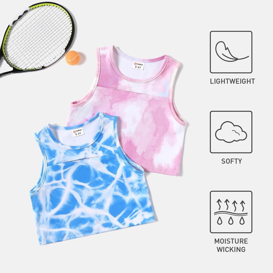 Activewear Polyester Spandex Fabric Toddler Girl Tie Dyed Tank Top Blue big image 2