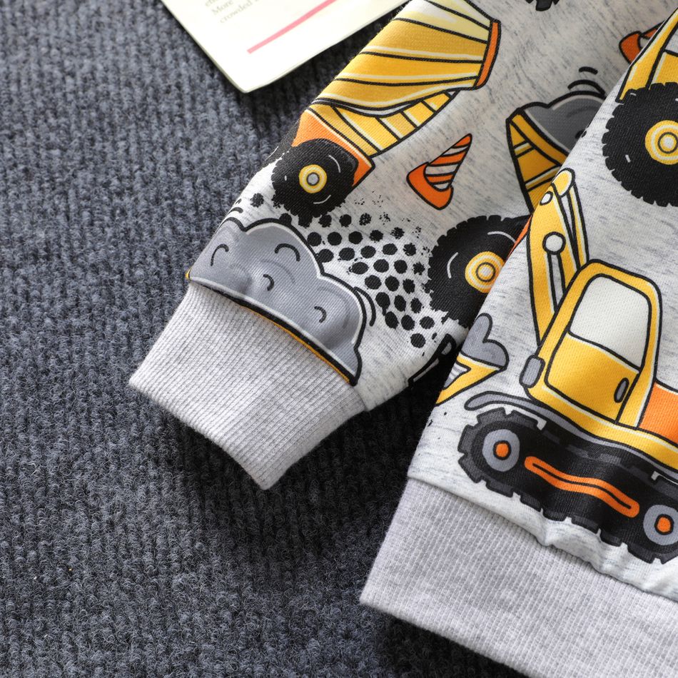 Toddler Boy Vehicle Excavator Print Hoodie Sweatshirt Multi-color big image 4