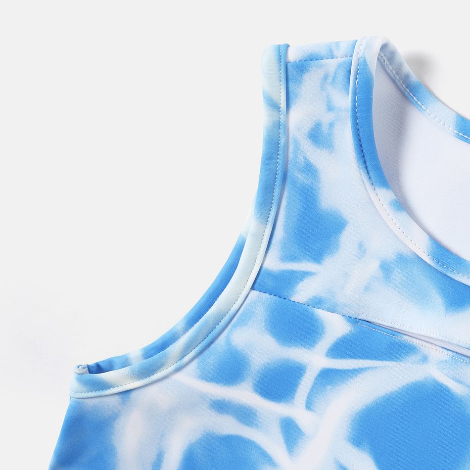 Activewear Polyester Spandex Fabric Toddler Girl Tie Dyed Tank Top Blue big image 6