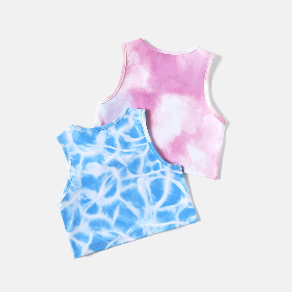 Activewear Polyester Spandex Fabric Toddler Girl Tie Dyed Tank Top Blue big image 3