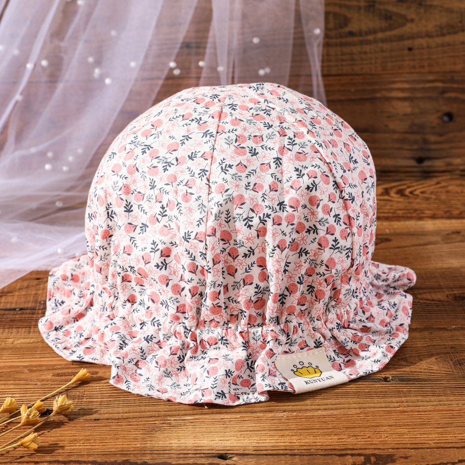 Chapéu de viseira de babados de dupla face com padrão de frutas e xadrez para bebê/criança Rosa big image 6
