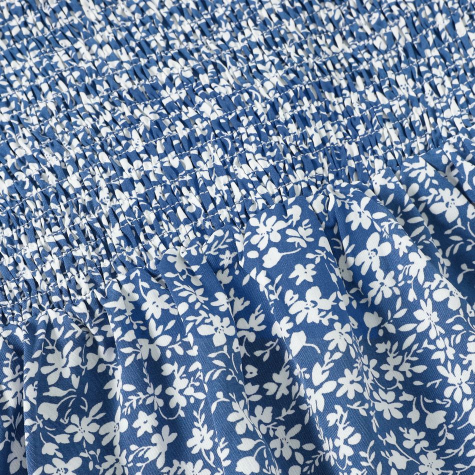 Flores isoladas Manga curta Vestidos Mãe e eu Azul big image 6