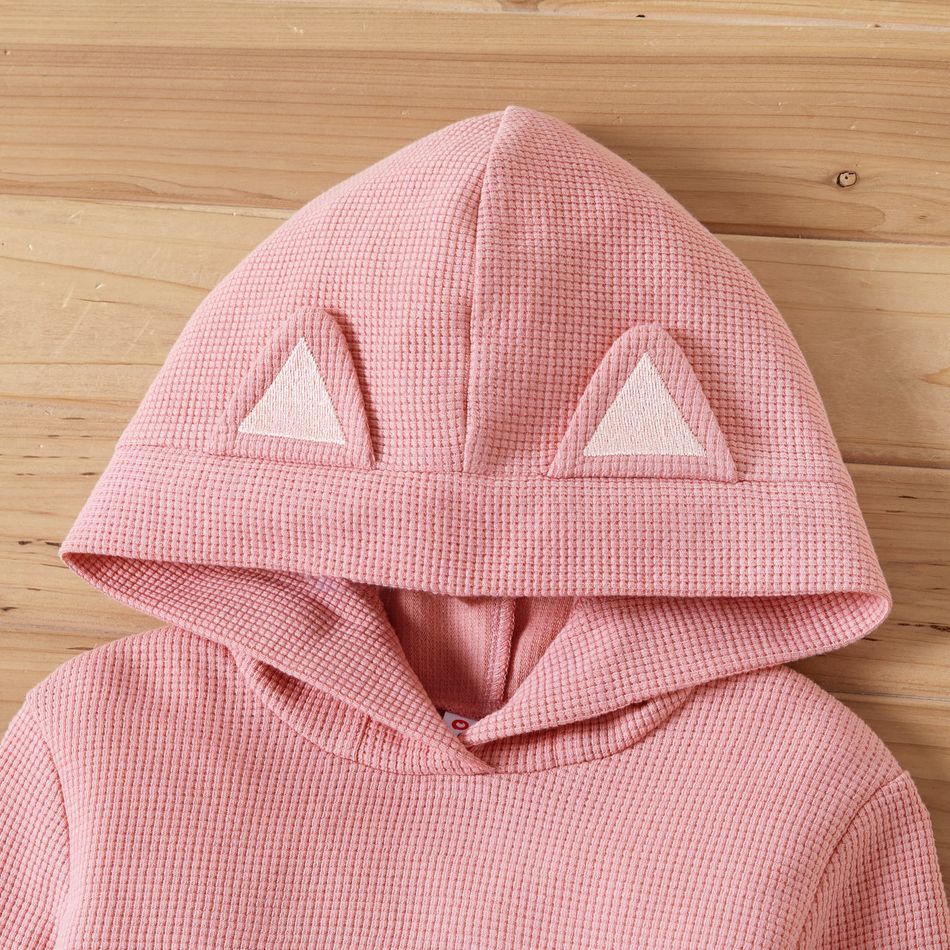 Kid Girl Letter Embroidered Ear Design Waffle Hoodie Sweatshirt Redbeanpaste big image 3
