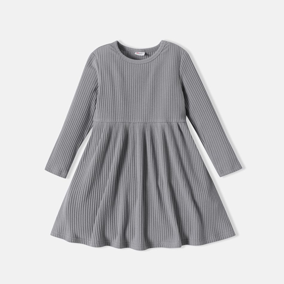 2-حزمة طفلة صغيرة أساسية بلون مضلع طويل الأكمام فستان متعدد الألوان big image 2
