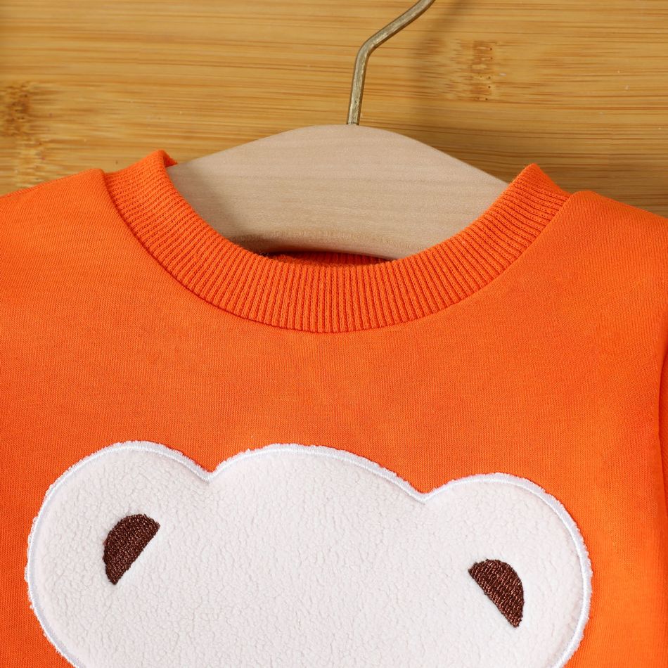 2pcs Baby Boy Cotton Grid Pants and Bow Front Bear Print Long-sleeve Sweatshirt Set Orange big image 3