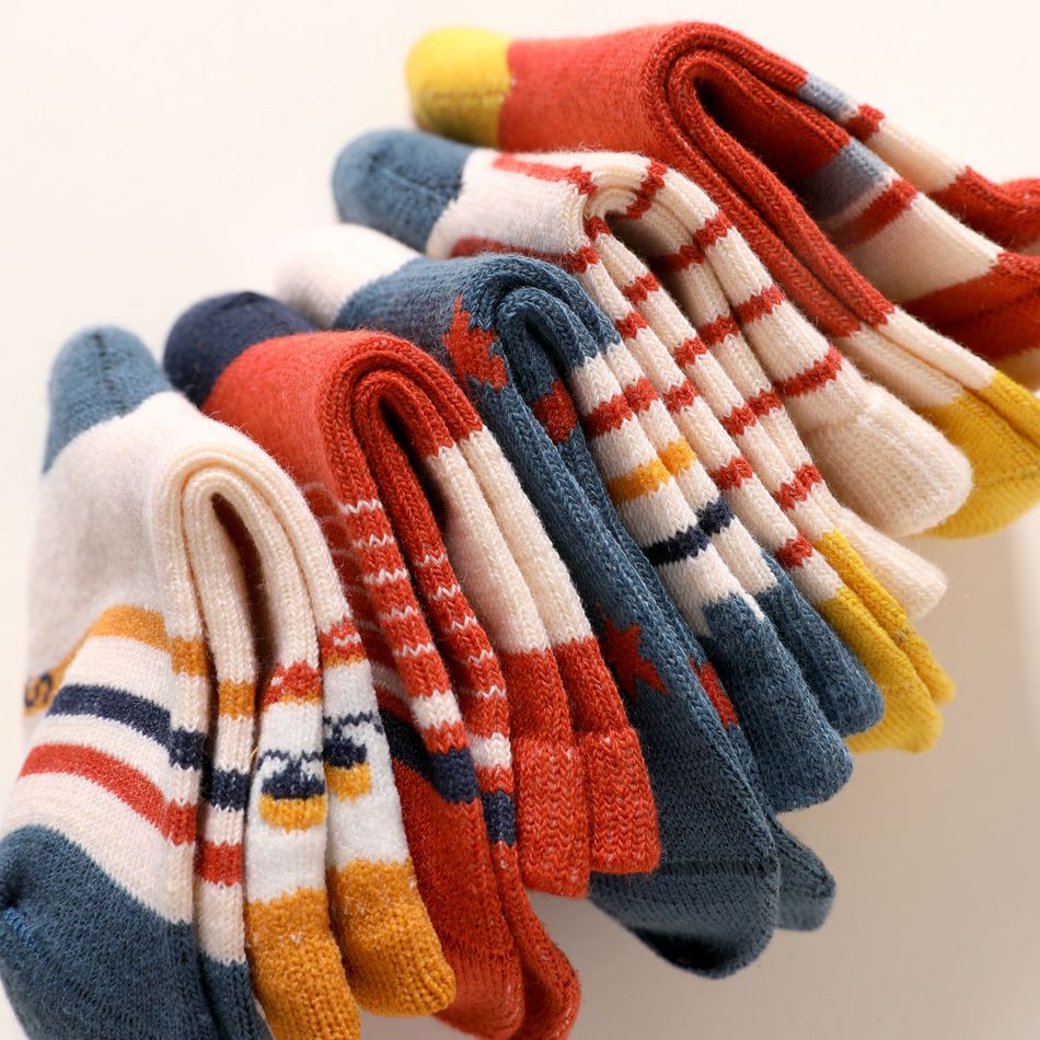 5-pairs Baby / Toddler / Kid Color Block Socks Dark Blue big image 3