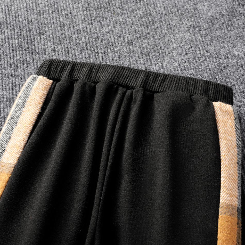 2pcs Toddler Boy Plaid Colorblock Pocket Design Sweatshirt and Black Pants Set BlackandWhite
