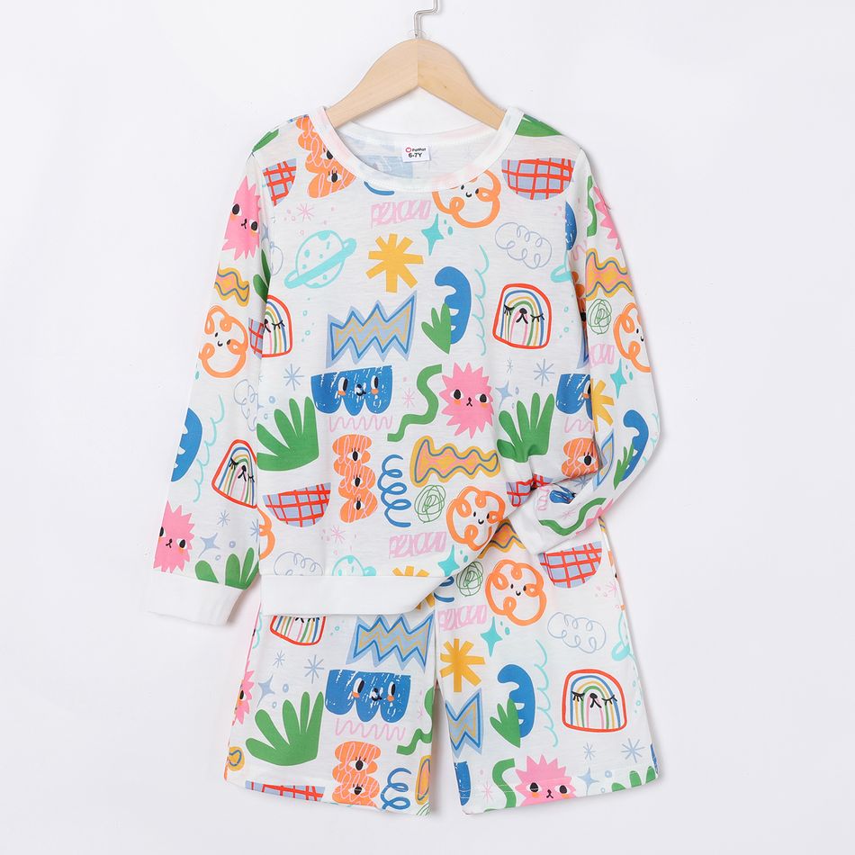 2pcs Kid Girl Allover Painting Print Long-sleeve Tee and Elasticized Shorts Set Multi-color