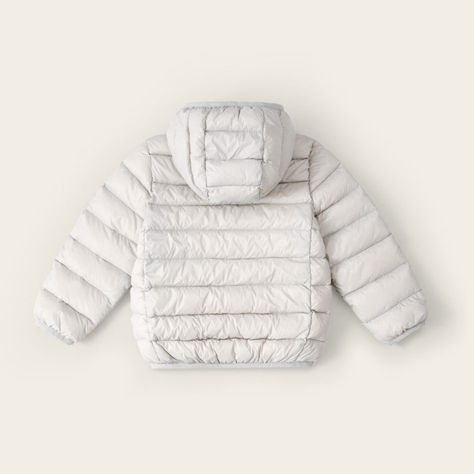 Kid Boy/Kid Girl Portable Packable Solid Color Hooded Zipper Design Puffer Down Coats Light Grey big image 3