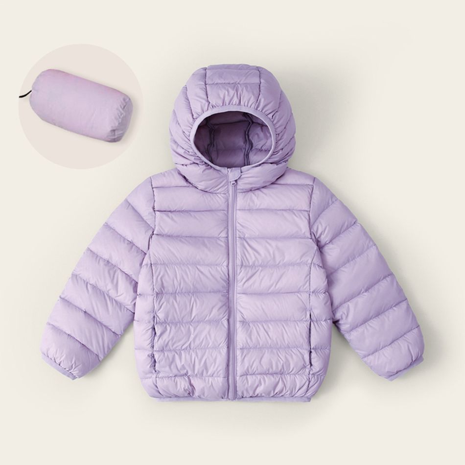 Kid Girl Solid Color Portable Lightweight Packable Hooded Puffer Down Coat Light Purple
