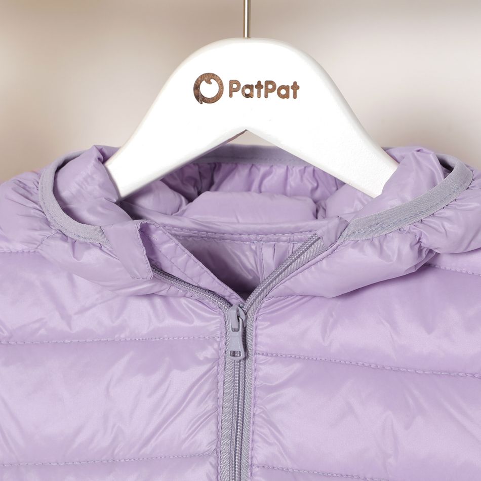 Kid Girl Solid Color Portable Lightweight Packable Hooded Puffer Down Coat Light Purple big image 4