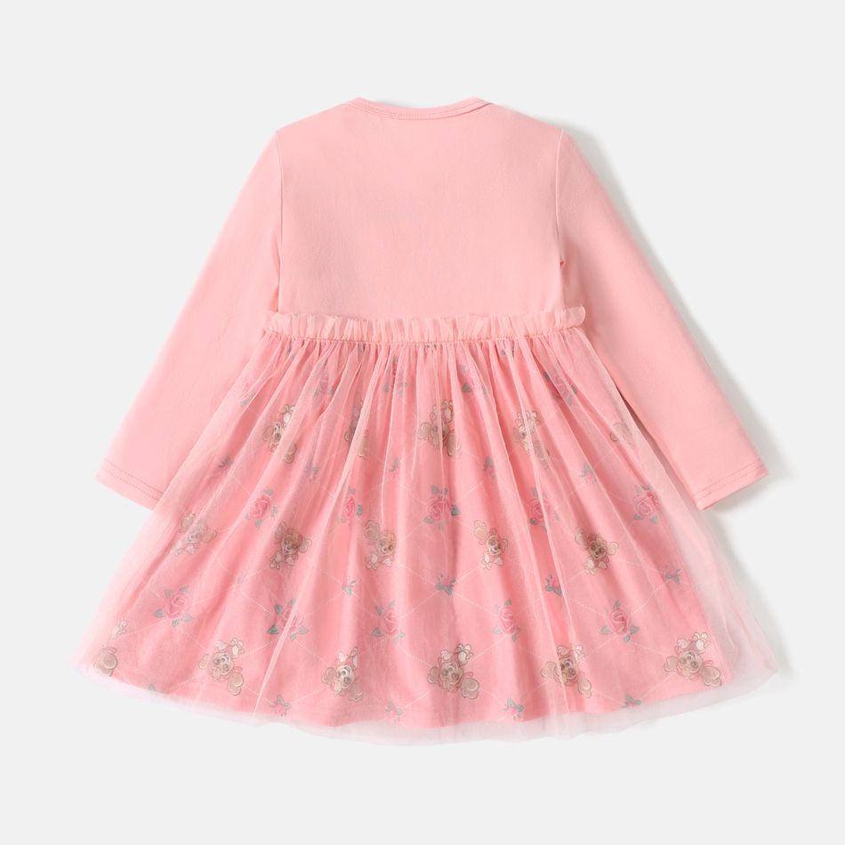 PAW Patrol Toddler Girl Letter Print Bowknot Mesh Design Long-sleeve Pink Cotton Dress Pink big image 4