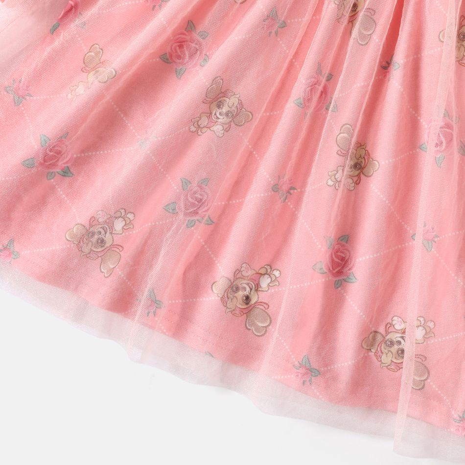 PAW Patrol Toddler Girl Letter Print Bowknot Mesh Design Long-sleeve Pink Cotton Dress Pink big image 6