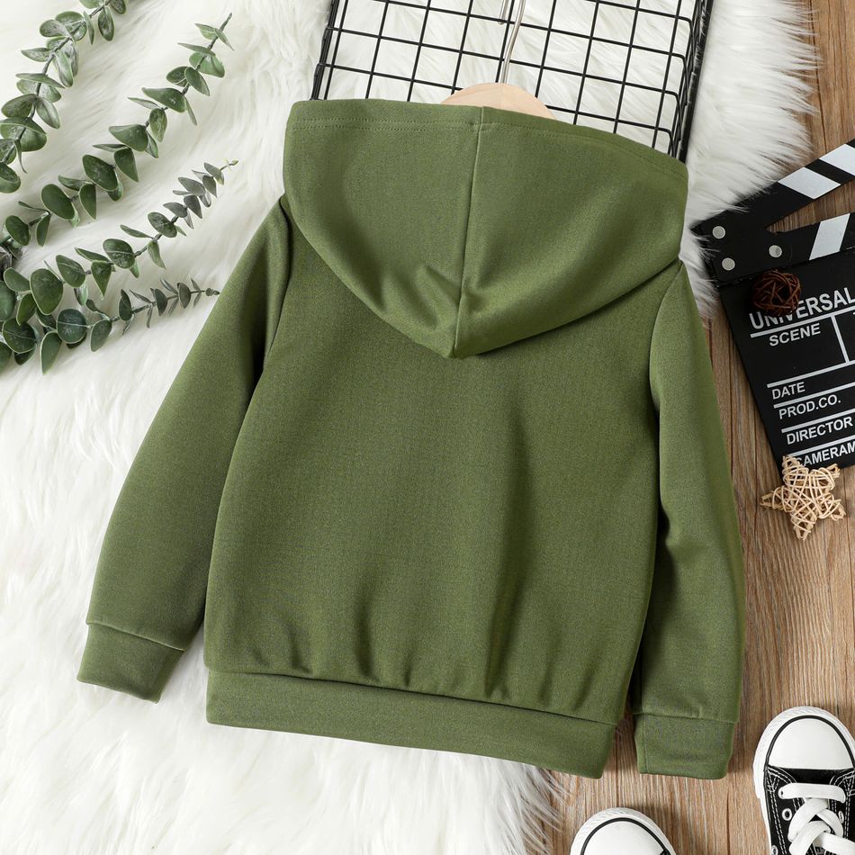 Toddler Boy/Girl Face Graphic Textured Solid Color Hoodie Sweatshirts Army green big image 2