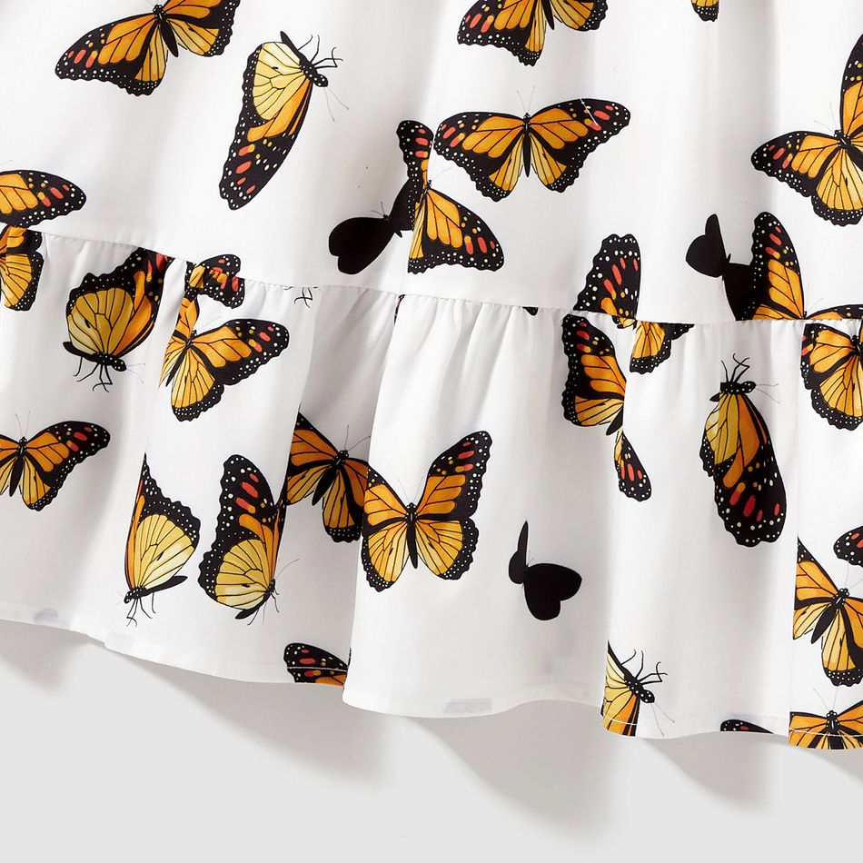 Mommy and Me 100% Cotton Flutter-sleeve Solid Spliced Allover Butterfly Print Ruffle Hem Dress YellowBrown big image 6