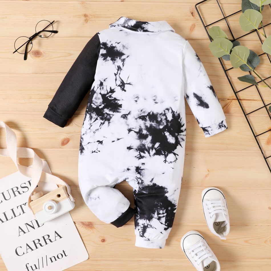 Baby Boy Letter Print Dyed Spliced Long-sleeve Snap Jumpsuit ColorBlock big image 2