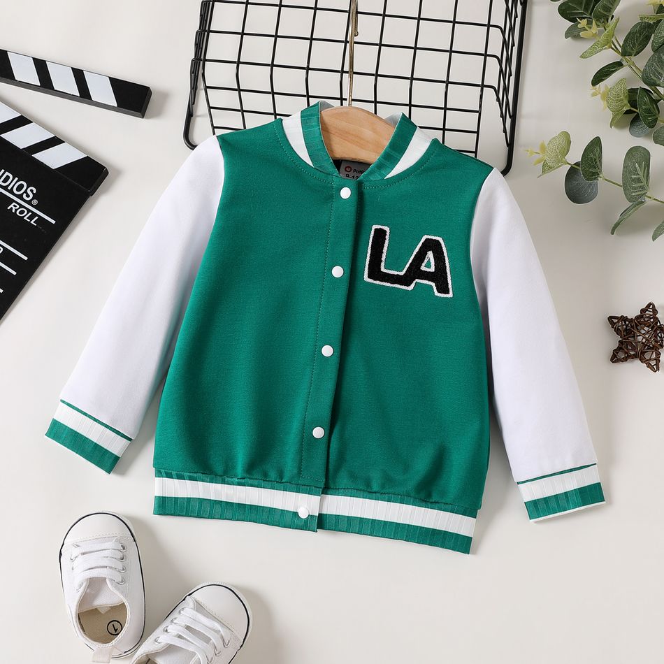 Baby Boy/Girl Color Block Letter Patched Slogan Embroidery Bomber Jacket DarkGreen