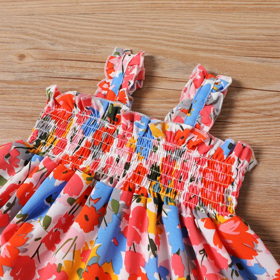 2 قطع طفلة كل انحاء الأزهار طباعة مكشكشة تريم فستان دبابة شيفون مع مجموعة حقيبة crossbody متعدد الألوان big image 5