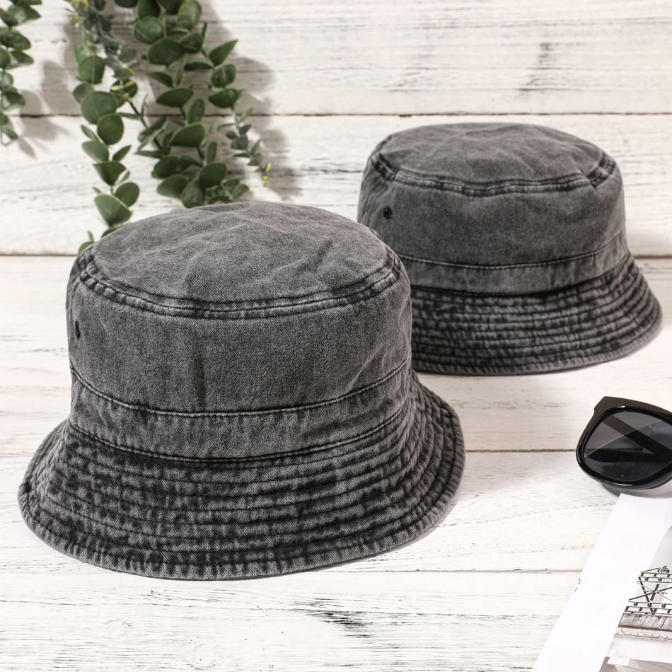 Solid Denim Bucket Hat for Mom and Me Dark Grey
