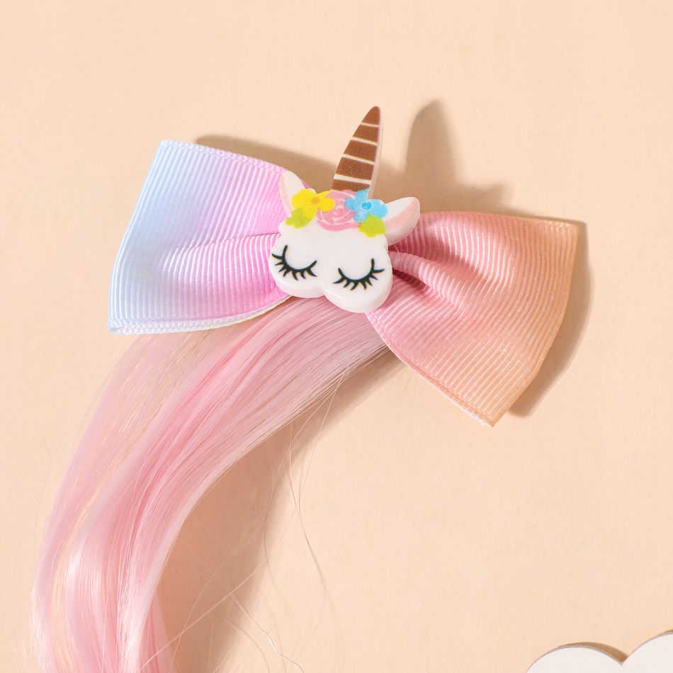 Unicorn Clip Hairpiece Hair Extension Wig Pieces for Girls Pink big image 3