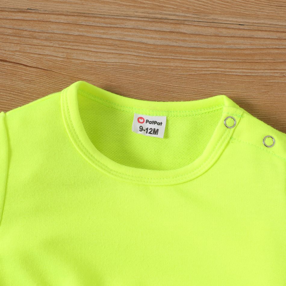 2pcs Baby Girl Letter Webbing Design Long-sleeve Crop Pullover and Sweatpants Set LUMINOUSYELLOW big image 3